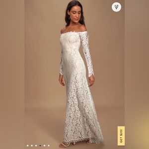 Lulus Romance Dreamer White Off Shoulder Lace Wedding Dress (maxi) - small